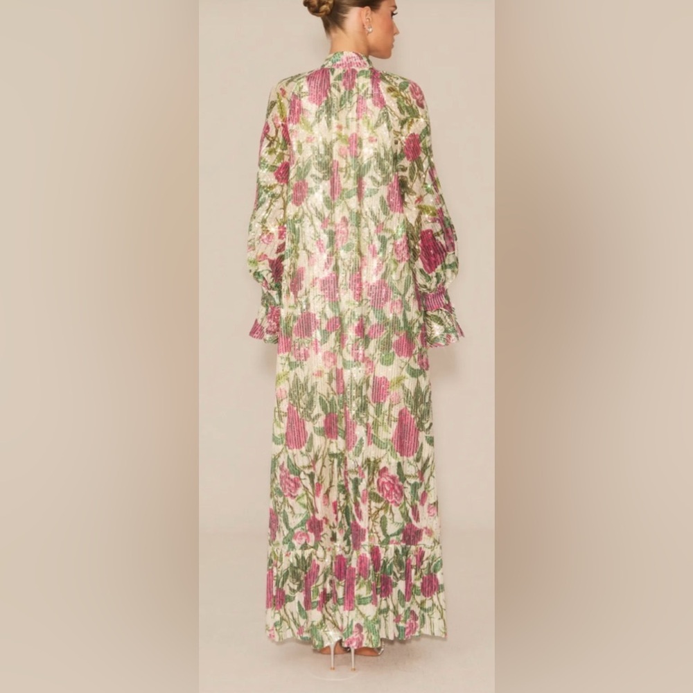 Chic Long Sleeve Floral Dress in Pink and Green - Picture 2 of 4